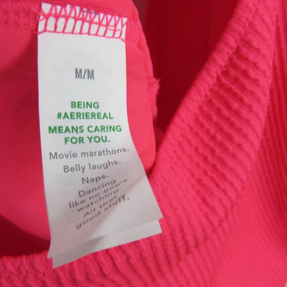 Aerie Crinkle Cut Out One Shoulder One Piece Swimsuit Hot Pink Medium - Picture 8 of 8